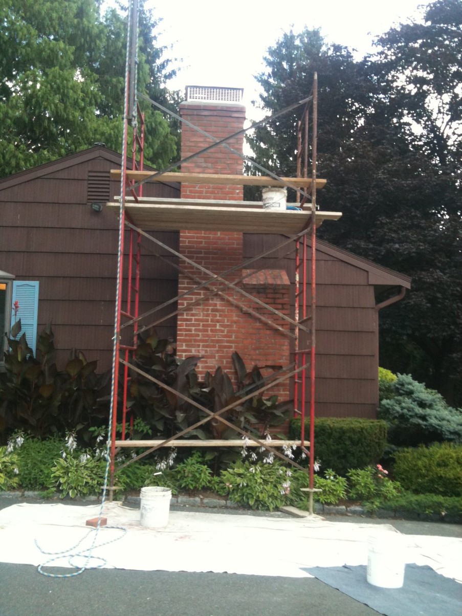 Chimney repairs in progress.